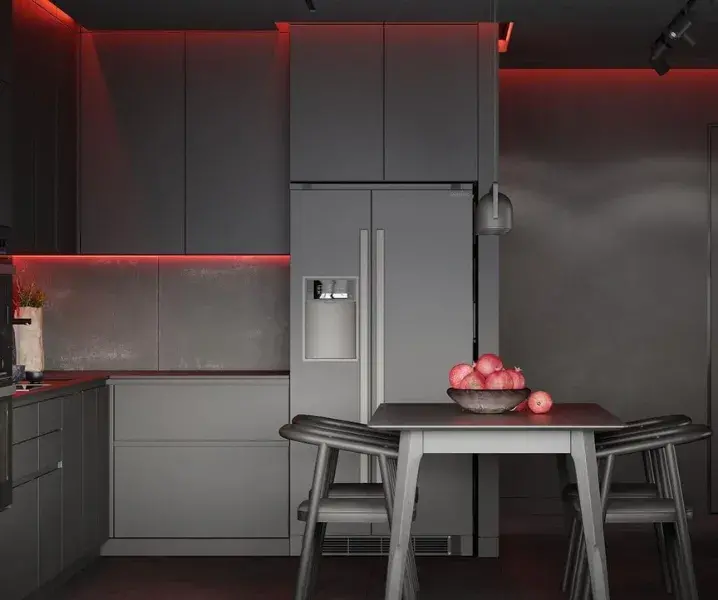 Дизайн красно-черных кухонь и лед-подсветка