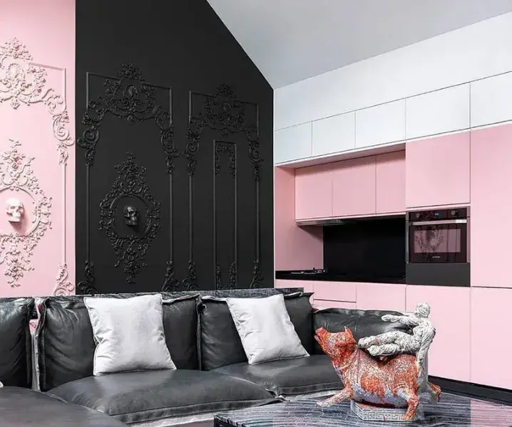 черный узор с розовыми фасадами