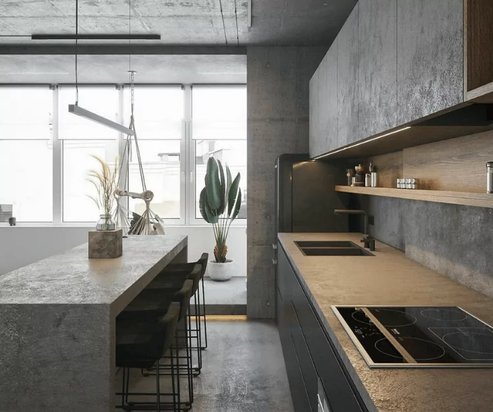 бетонная кухня со столешницей