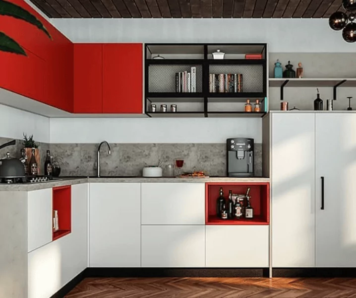 Интерьер кухни в красном цвете бело-красная кухня